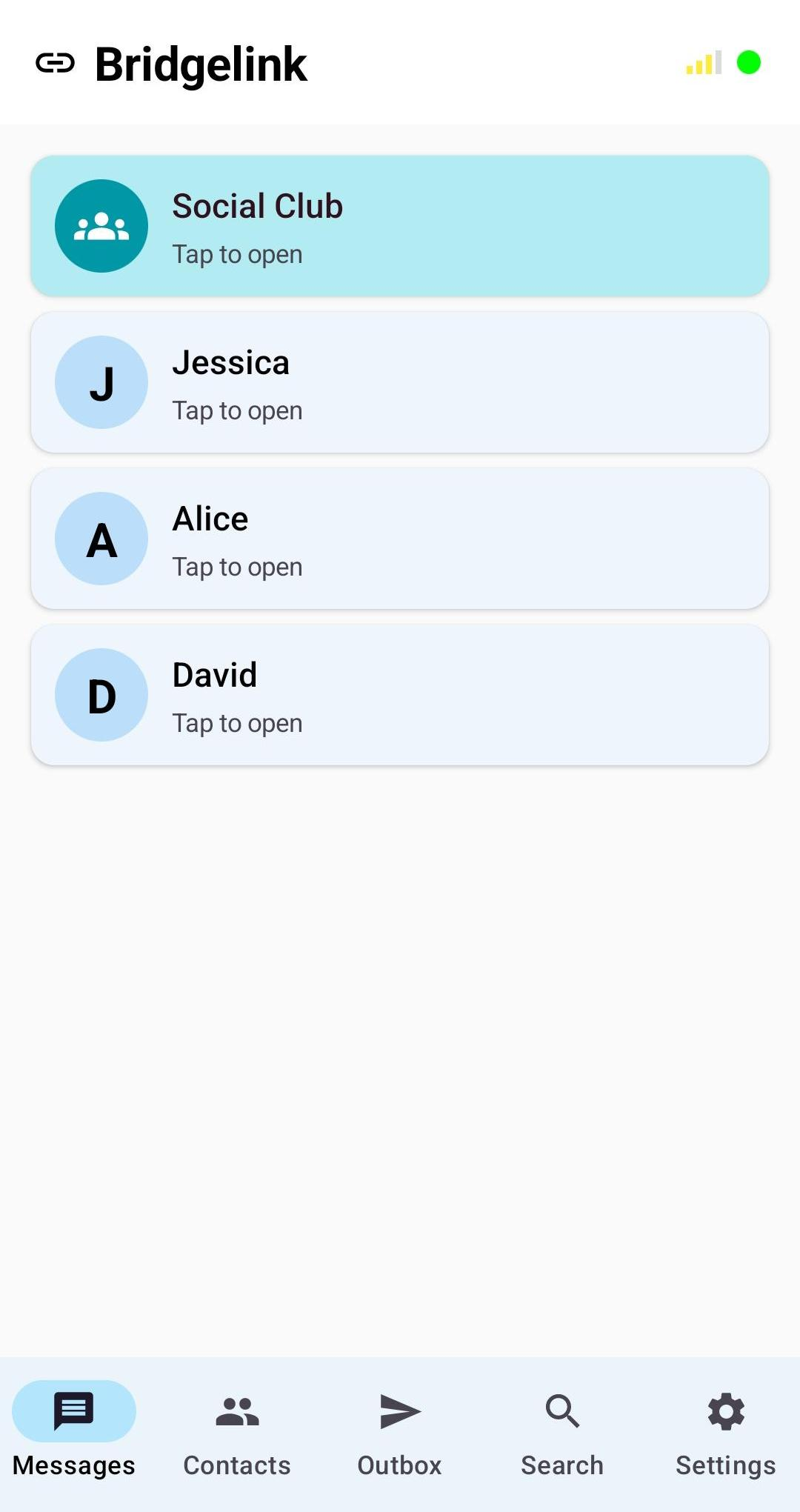 Bridgelink home screen - light mode