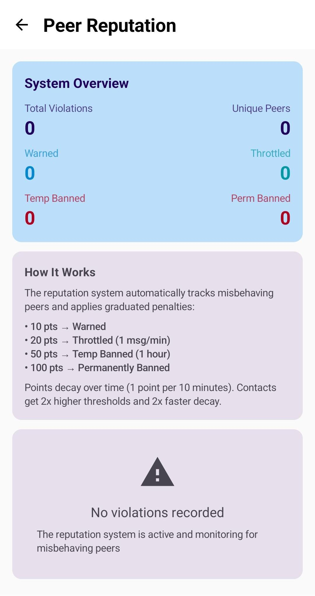 Peer reputation settings - light mode
