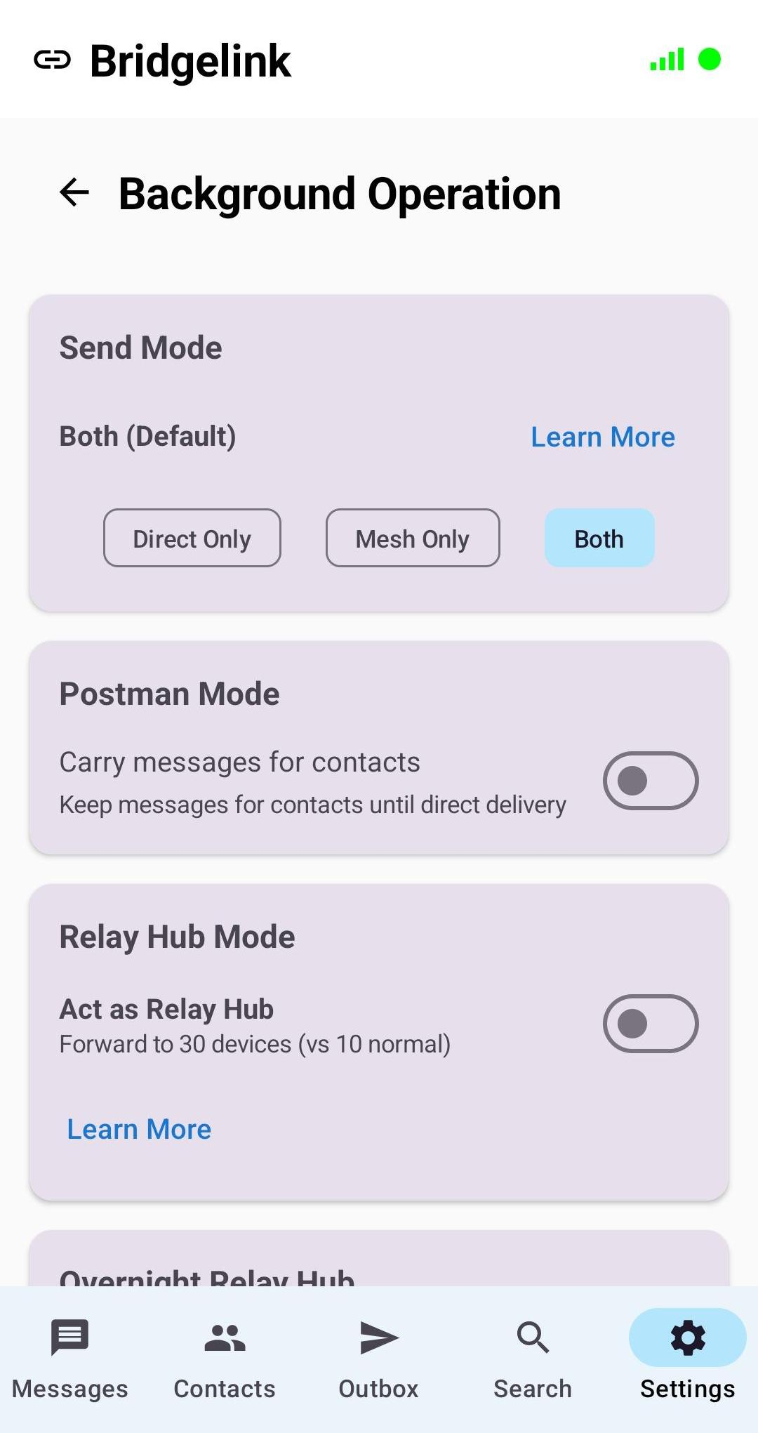Background settings screen - light mode